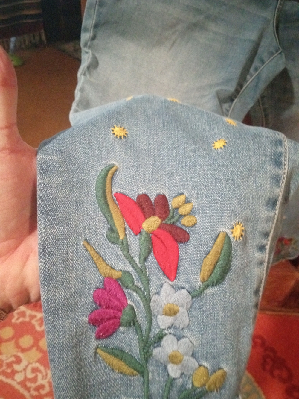 a.n.a Light Blue Jegging Jeans with Multicolor Floral Embroidery